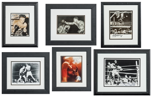 Lot of 6 Signed and Framed Boxing Photos Including LaMotta, Patterson and Schmelling (JSA Auction Letter)
